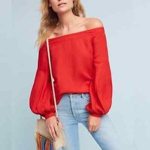 Anthropologie Red Floreat off the shoulder blouse